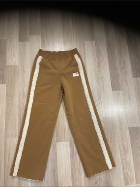 UGG Brown Joggers with White Sherpa Side Stripes